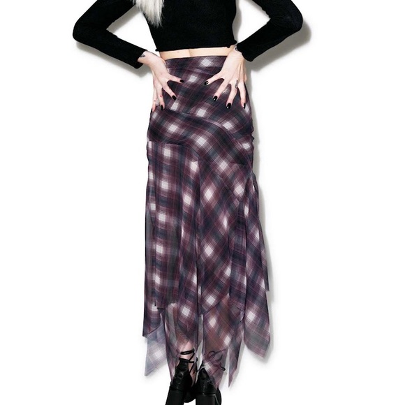 Unif riff plaid chiffon maxi skirt - Picture 2 of 7